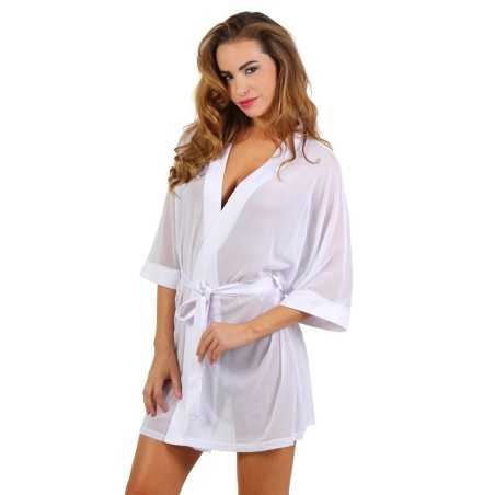 SublimLove Loveshop 42 Kimono Micro Résille et Satin Blanc
