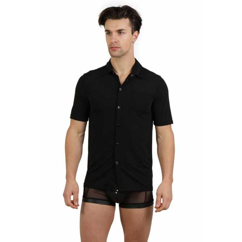 SublimLove Loveshop 42 Chemise noire manches courtes boutons