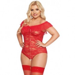 Kamila Body Rouge Ouvert et Volant Grande Taille