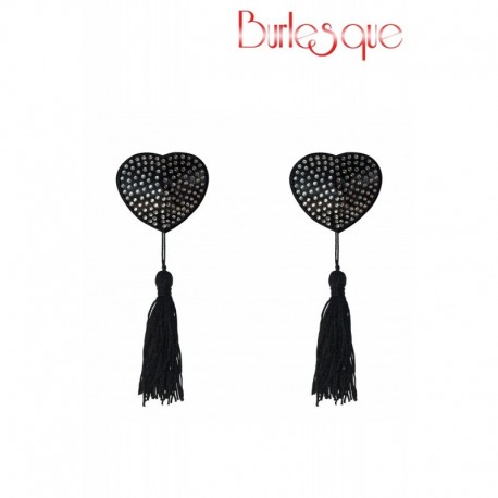 Nipple Evans Coeur Noir à Pompon et Mini Strass Argenté Réutilisable