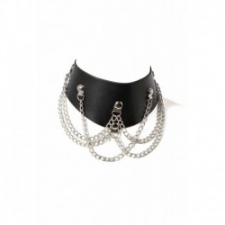 Collier Chainette Simili Cuir Noir