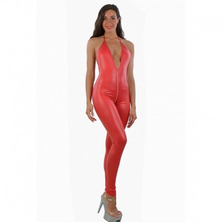 Combinaison Wetlook Rouge Zip Intégral