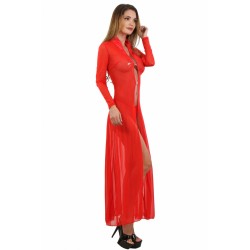 SublimLove Loveshop 42 Déshabillé Long Rouge Micro Résille