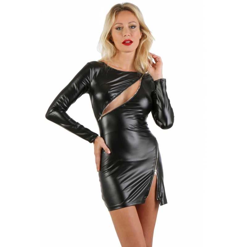 SublimLove Loveshop 42 Robe Noir Glamour Wetlook Zip Sexy