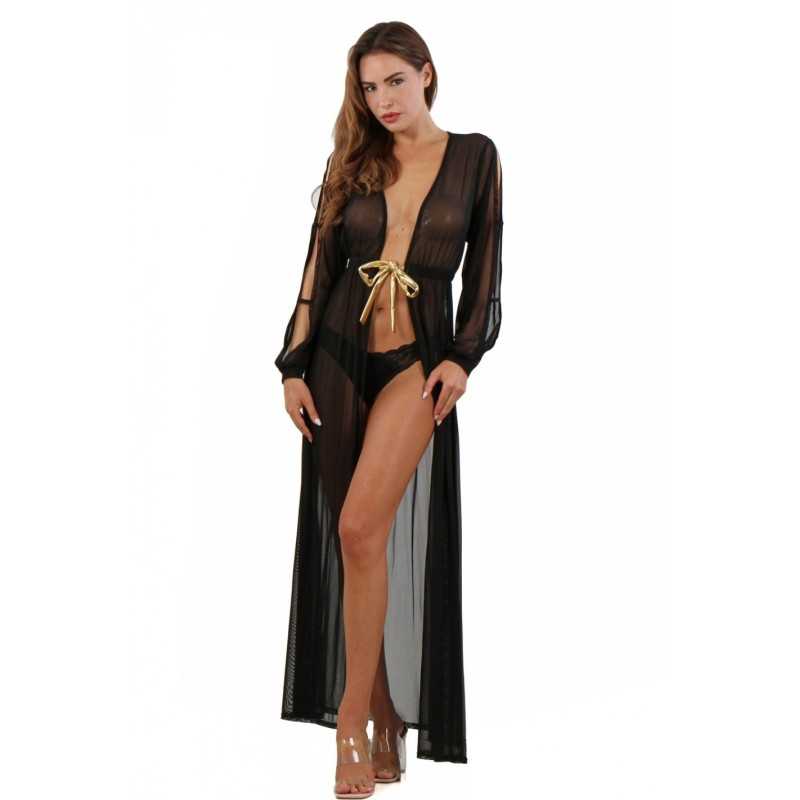 SublimLove Loveshop 42 Déshabillé Long Micro Résille Noué Doré SublimLove Loveshop 42 Déshabillé Long Micro Résille Noué Doré
