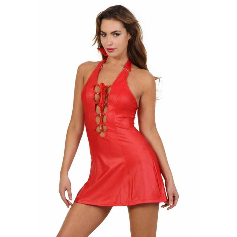 SublimLove Loveshop 42 Robe Évasée Effet Cuir Laçage Décolleté SublimLove Loveshop 42 Robe Évasée Effet Cuir Laçage Décolleté
