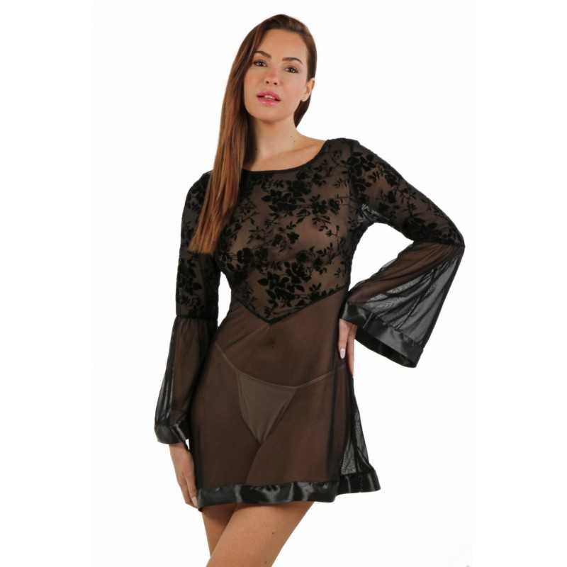 SublimLove Loveshop 42 Robe Évasée Floquée Velours Manches SublimLove Loveshop 42 Robe Évasée Floquée Velours Manches