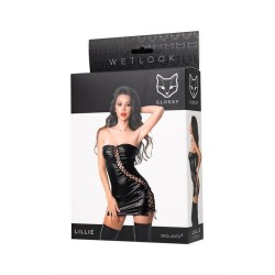 SublimLove Loveshop 42 Lillie Robe Bustier Noire Wetlook Laçage