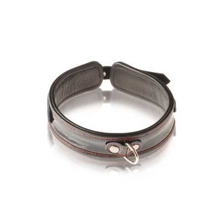 SublimLove Loveshop 42 Collier Cuir Vernis Noir Coutures Rouges